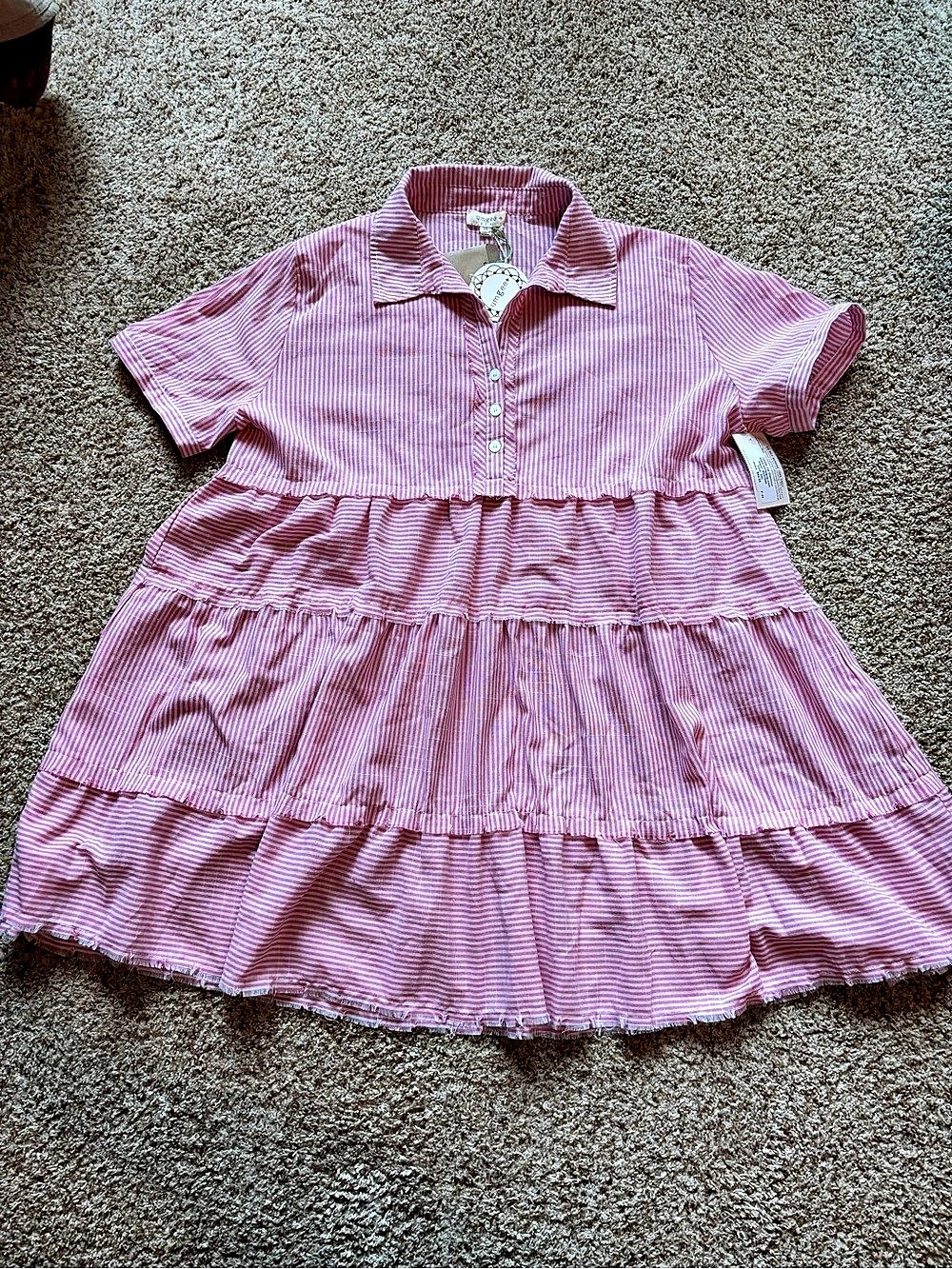Umgee Women’s Pink & White Striped Dress Size 2XL NWT